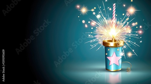 Obraz na płótnie Colorful sparkler bursting with light on a blue background creates a festive and celebratory atmosphere for events w salonie