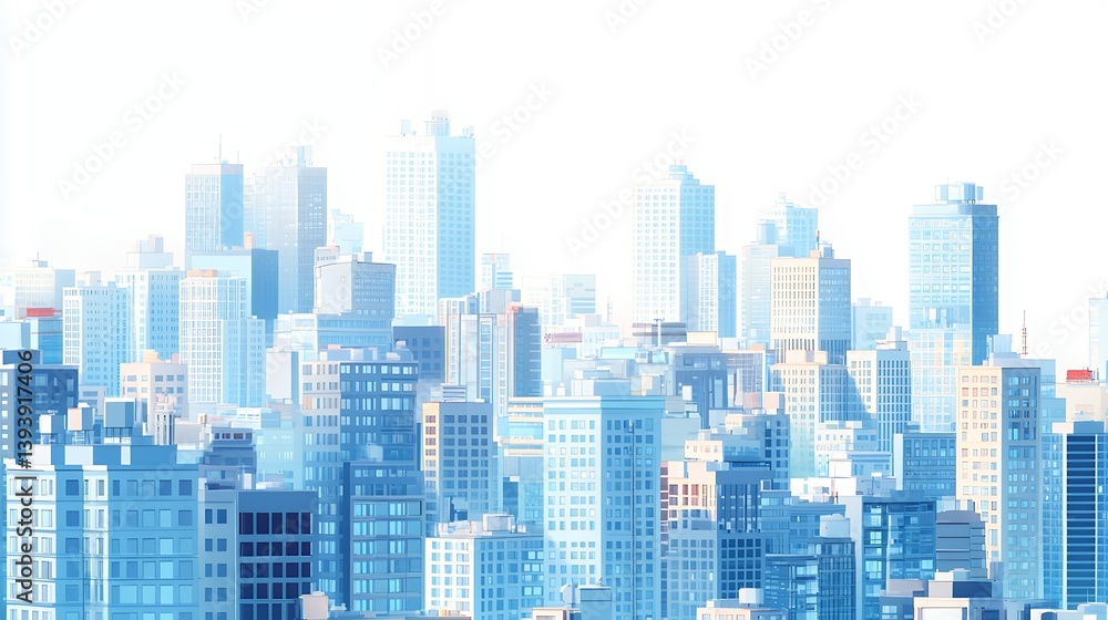 Obraz premium Cityscape Illustration with Buildings and Skyscrapers in Blue and White