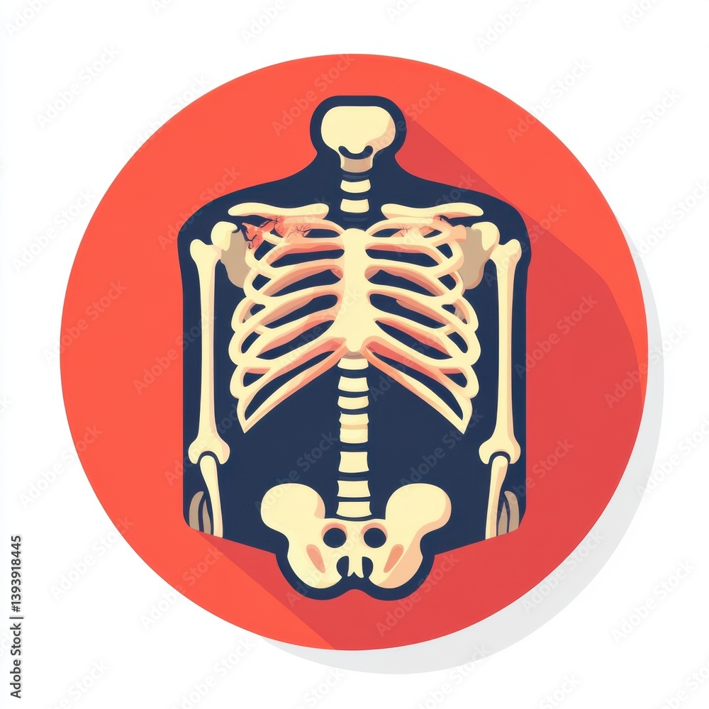 Healthcare and medical. Human Skeleton Anatomy Illustration in Red Circle Icon Healthcare and medical. Human Skeleton Anatomy Illustration in Red Circle Icon