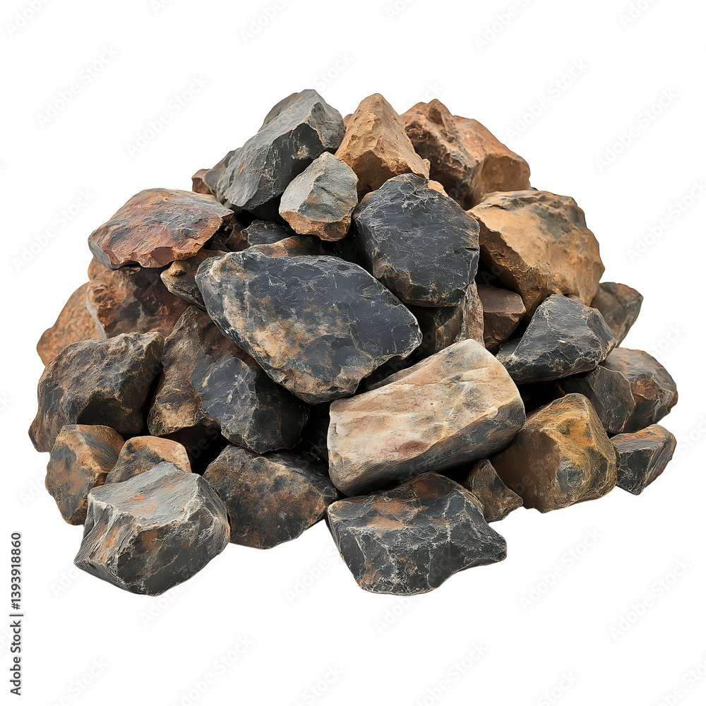 Pile of Giant Gravel Rocks, Construction Material, Isolated on a White Background Pile of Giant Gravel Rocks, Construction Material, Isolated on a White Background