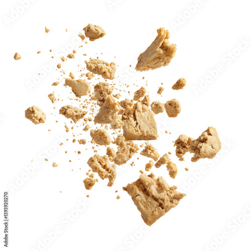 Cookie Crumbles Everywhere in the Air, Isolated on a White Transparent Background