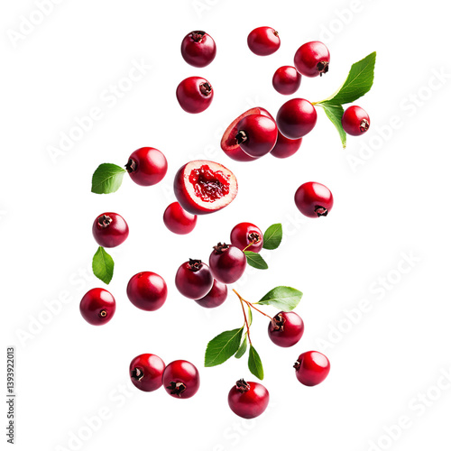 Buffaloberry with half slices falling or floating