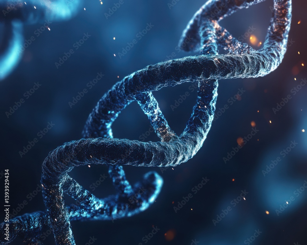 DNA molecule helix structure in dark blue glowing background DNA molecule helix structure in dark blue glowing background