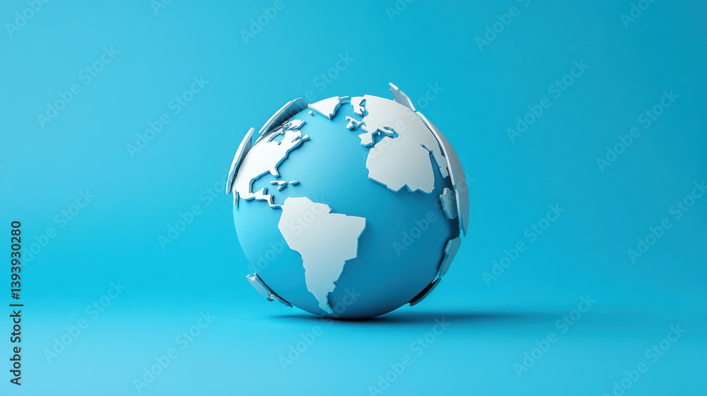 minimalist globe with fragmented trade zones on blue background minimalist globe with fragmented trade zones on blue background