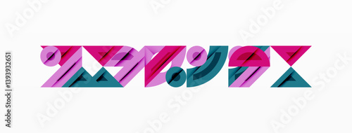 Abstract typography spells NEXT. Bold pink, teal colors create dynamic, layered effect. Modern design, geometric shapes, clean lines dominate composition. Minimalist aesthetic.