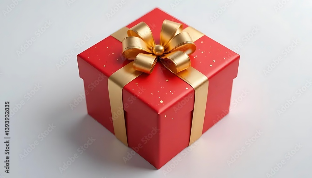 Red gift box, gold ribbon, elegant bow, festive present, holiday surprise, square package,white background Red gift box, gold ribbon, elegant bow, festive present, holiday surprise, square package,white background