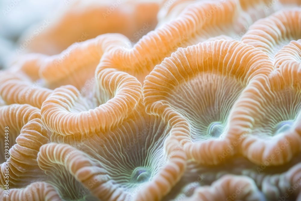 Intricate texture of coral polyps, showcasing their delicate, wave-like structure and vibrant, warm tones. Intricate texture of coral polyps, showcasing their delicate, wave-like structure and vibrant, warm tones.