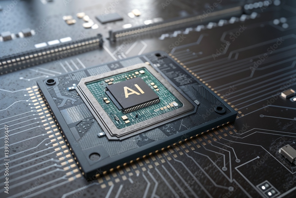 Close-Up of AI Microchip – Intelligent Circuitry & Tech Innovation Close-Up of AI Microchip – Intelligent Circuitry & Tech Innovation