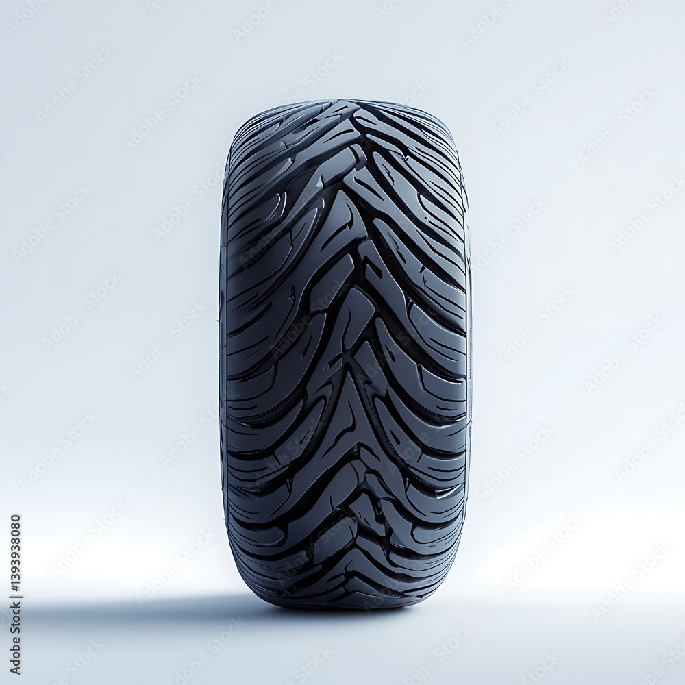 Rubber tire showing tread pattern on solid backdrop, with a sleek and modern aesthetic Rubber tire showing tread pattern on solid backdrop, with a sleek and modern aesthetic