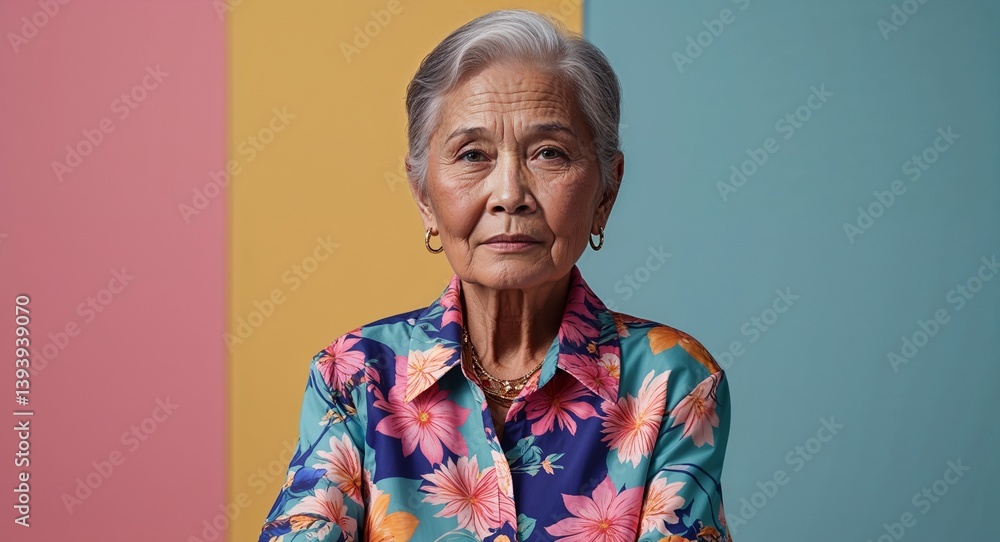 filipino elderly woman on colorful plain bright background modern chic fashion pose model portrait portrait banner with copy space ad concept marketing filipino elderly woman on colorful plain bright background modern chic fashion pose model portrait portrait banner with copy space ad concept marketing