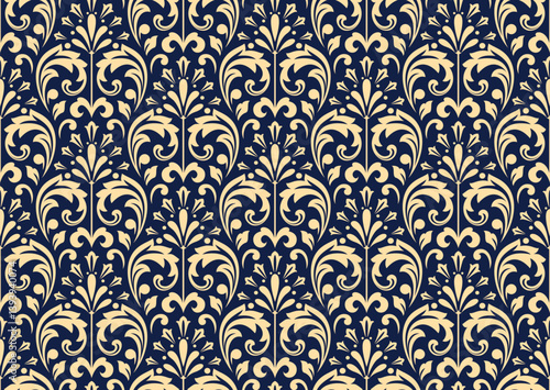 Wallpapers in the style of Baroque. Seamless vector backgrounds. Set of colored floral ornaments. Graphic patterns for fabric, wallpaper, packaging. Ornate Damask flower ornaments