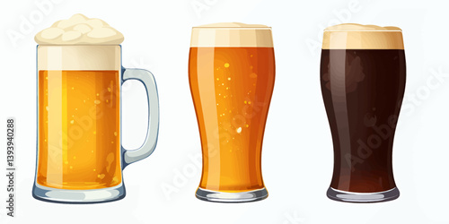 Cartoon Beer Glasses: Lager, Ale, Stout