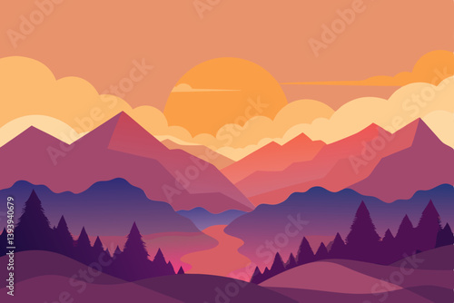 sunset in mountains