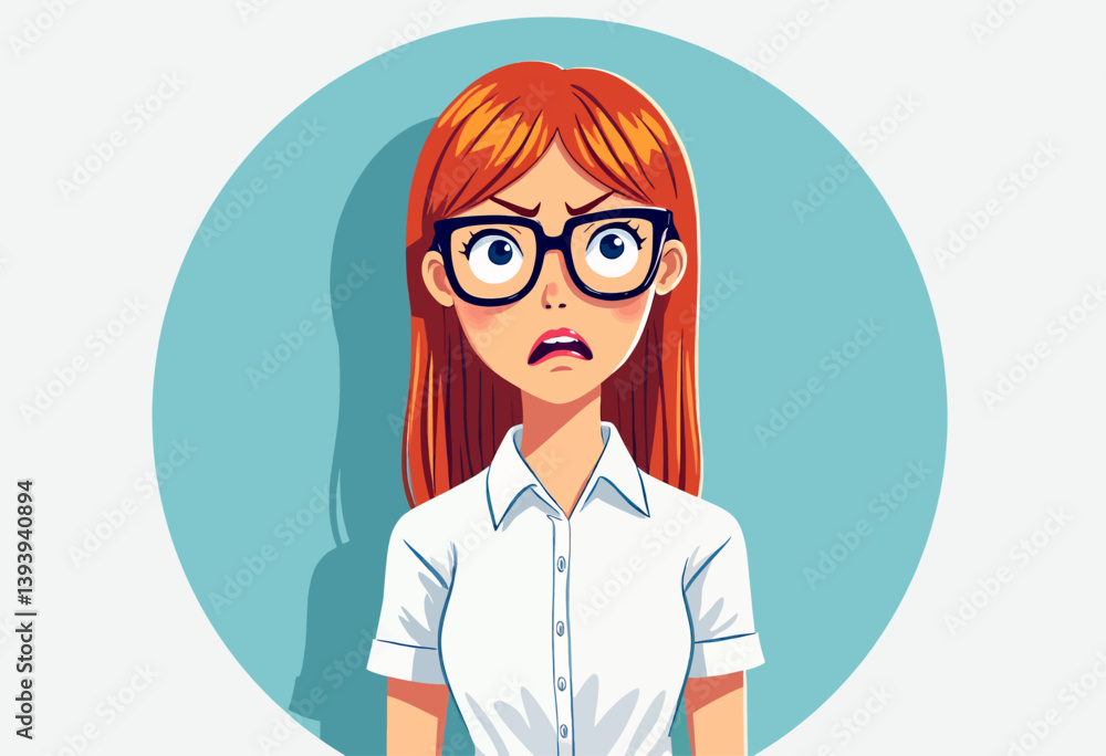 Cartoon Woman with Red Hair and Angry Expression Cartoon Woman with Red Hair and Angry Expression