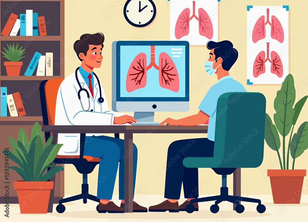 Doctor Consults Patient About Lung Health with Mask On Doctor Consults Patient About Lung Health with Mask On