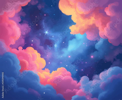 Dreamy Starry Sky Framed by Colorful Clouds
