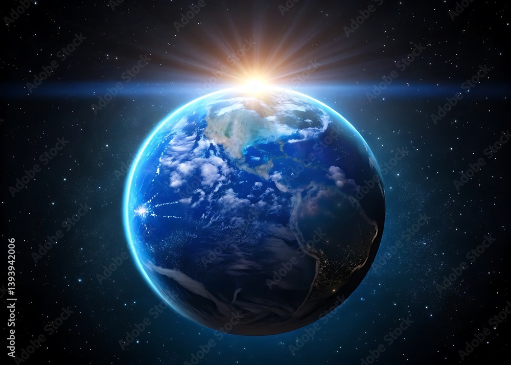 Obraz premium Sunrise Over Planet Earth from Space Showing Asia and Europe