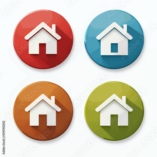 Four colorful home button icons on white
