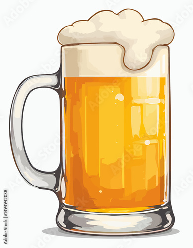 Frothy beer mug, golden brew illustration