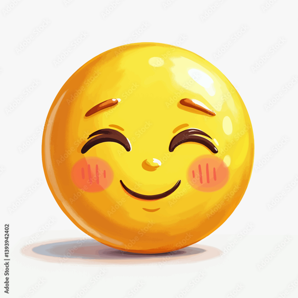 Fototapeta premium Happy Yellow Emoji with Rosy Cheeks and Closed Eyes