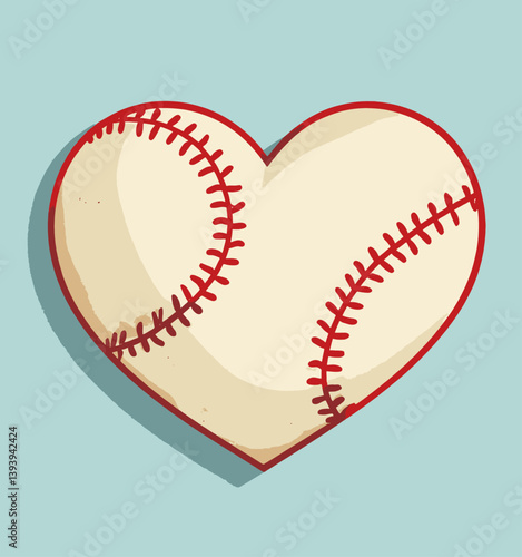 Heart-shaped baseball with red stitching on blue