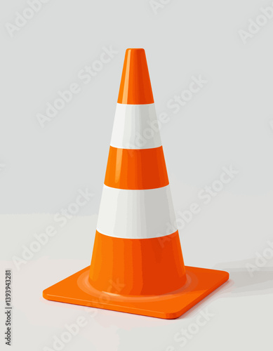 Orange and White Striped Traffic Cone on Gray Background