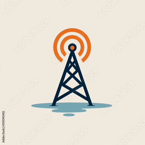 Radio Tower Icon with Orange Signal Waves