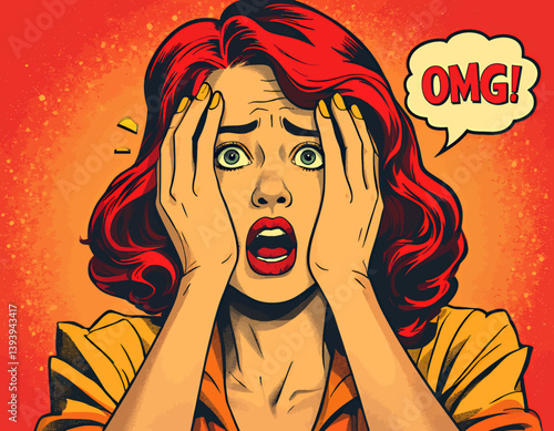 Pop Art Redhead Woman Shouting "OMG!" in Shock