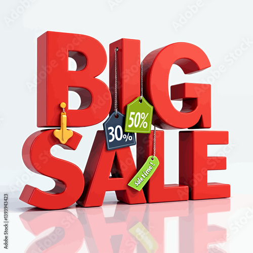 Red "Big Sale" with 30%, 50%, and "Sale time!" tags