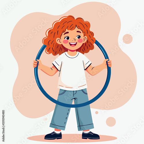 Red-haired girl with hula hoop, smiling