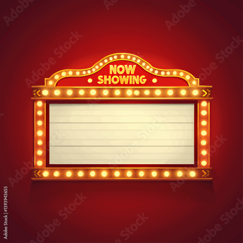 Retro cinema marquee with "Now Showing" text on red background