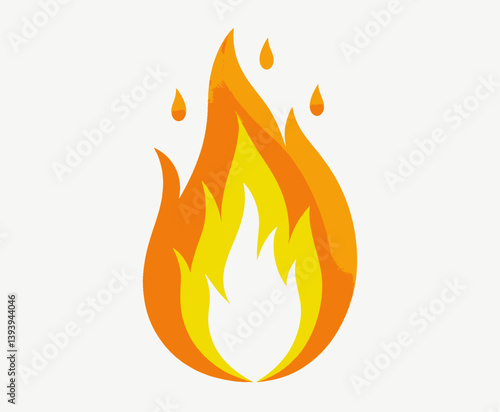 Stylized orange and yellow flame with droplets