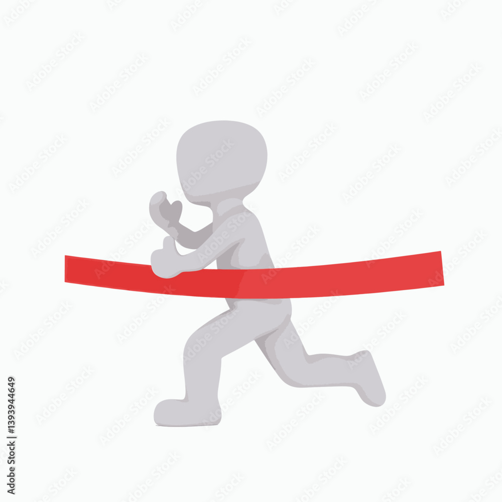White figure crossing red finish line running victory White figure crossing red finish line running victory