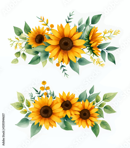 Watercolor Sunflower Floral Arrangement Set