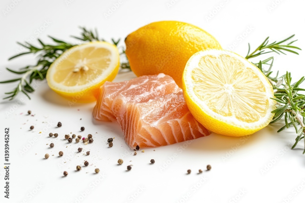 Preparing Salmon with Fresh Lemon and Rosemary for Healthy Cuisine Preparing Salmon with Fresh Lemon and Rosemary for Healthy Cuisine