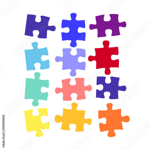 Colorful puzzle pieces collection. Neurodiversity symbol for autism in the world