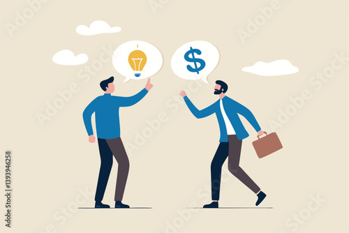 Venture capital, project pitching for funding or VC investment, selling idea for money or angel investment for startup project concept, young entrepreneur pitching idea to raise venture capital fund.