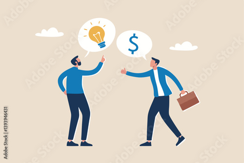 Venture capital, project pitching for funding or VC investment, selling idea for money or angel investment for startup project concept, young entrepreneur pitching idea to raise venture capital fund.