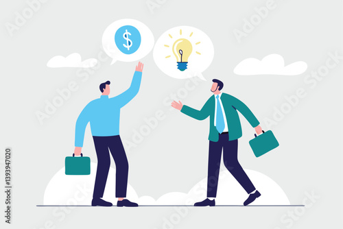 Venture capital, project pitching for funding or VC investment, selling idea for money or angel investment for startup project concept, young entrepreneur pitching idea to raise venture capital fund.