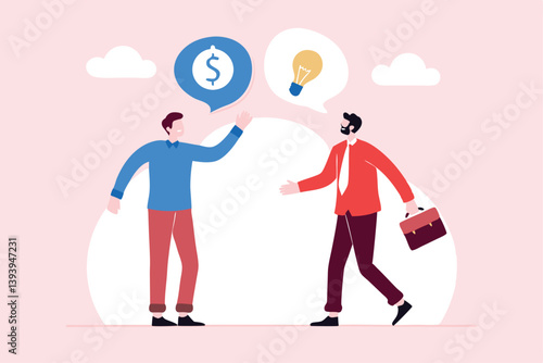 Venture capital, project pitching for funding or VC investment, selling idea for money or angel investment for startup project concept, young entrepreneur pitching idea to raise venture capital fund.