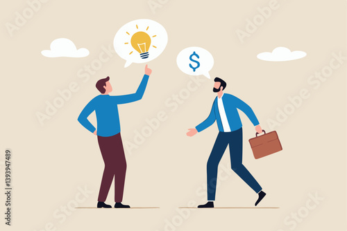 Venture capital, project pitching for funding or VC investment, selling idea for money or angel investment for startup project concept, young entrepreneur pitching idea to raise venture capital fund.