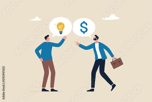Venture capital, project pitching for funding or VC investment, selling idea for money or angel investment for startup project concept, young entrepreneur pitching idea to raise venture capital fund.