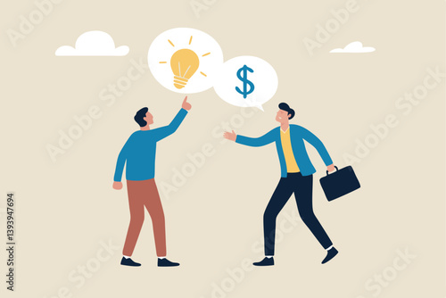 Venture capital, project pitching for funding or VC investment, selling idea for money or angel investment for startup project concept, young entrepreneur pitching idea to raise venture capital fund.