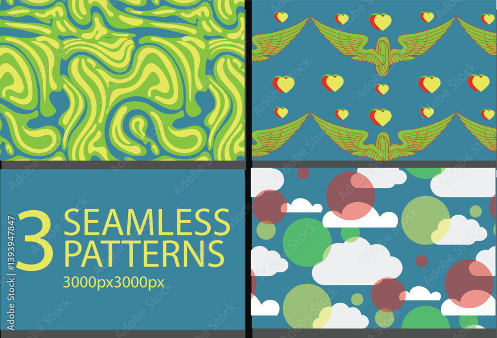 Naklejka premium A dreamy Y2K seamless pattern bundle with vibrant drip effects, blending surreal nostalgia and glossy chrome vibes for bold digital and fashion designs.