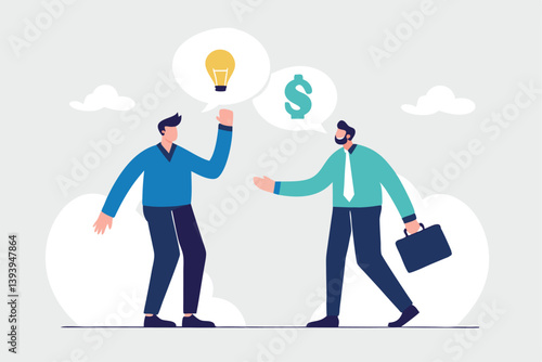 Venture capital, project pitching for funding or VC investment, selling idea for money or angel investment for startup project concept, young entrepreneur pitching idea to raise venture capital fund.