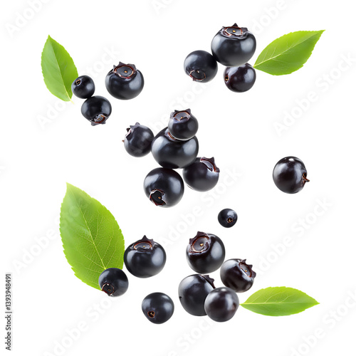 Chokeberry Fruit with half slices falling or floating