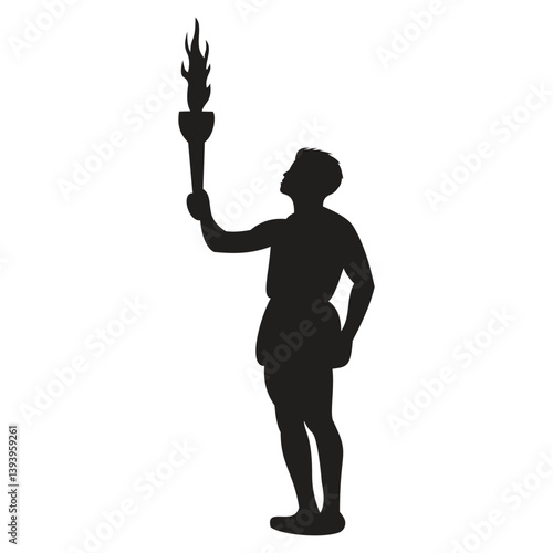 Silhouette of torchbearer athlete standing with Olympic torch illustration 