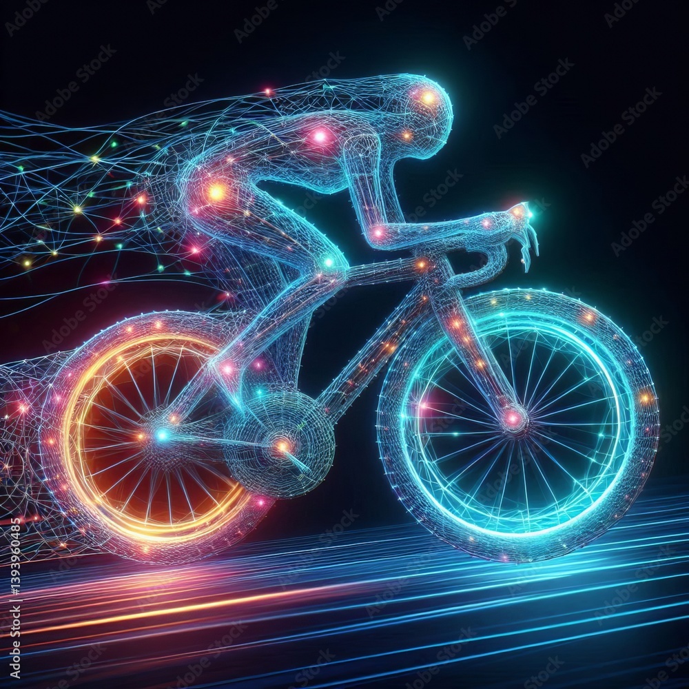 Fototapeta premium Digital Weave An abstract illustration envisions a bicycle forge