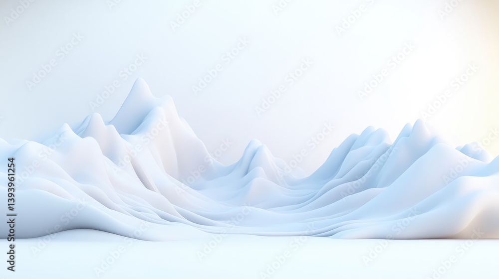 Fototapeta premium Smooth white abstract landscape with flowing curves and gentle peaks, minimalist design on a light background, and serene and modern composition.
