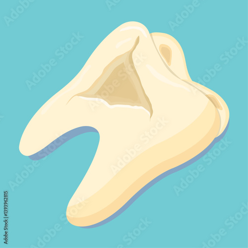 Broken molar isolated on flat background